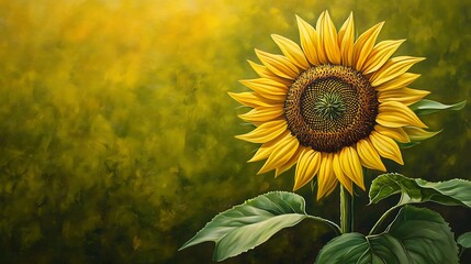 Sticker - A Single Sunflower Against a Golden Green Background