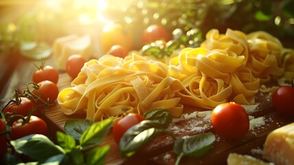 Canvas Print - Handmade italian pasta on a wooden board