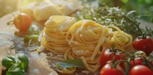 Wall Mural - Handmade italian pasta on a wooden board