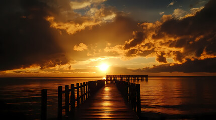 Canvas Print - View of silhouette pier against cloudy sky at sunset