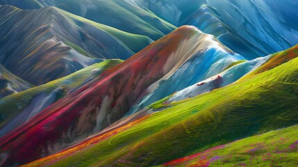 Wall Mural - Landscape with colored mountain slopes playing