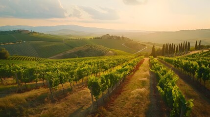 Wall Mural - The landscapes of the tuscan vineyards delight