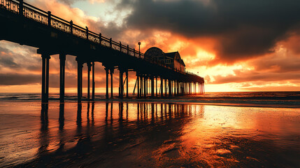 Canvas Print - View of silhouette pier against cloudy sky at sunset