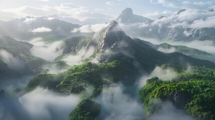 Wall Mural - peak is surrounded by clouds its slopes