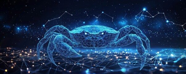 Poster - Digital wireframe illustration of a crab with a futuristic glowing effect