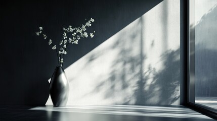 Sticker - White Blossoms in a Silver Vase Against a Minimalist Background