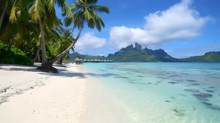 Canvas Print - Bora boras beaches are lined with green palm