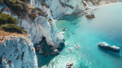 Poster - Coastline with majestic chalk cliffs creating a stunning