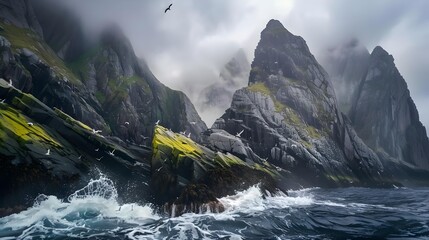 Wall Mural - Coast norways rugged cliffs rise above the stormy picture