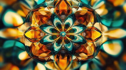 Abstract Glass Flower with Orange and Teal Hues