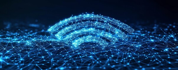 Poster - Futuristic wireframe illustration of a wifi symbol in a digital network
