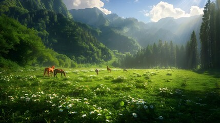 Canvas Print - A clearing covered with greenery and flowers