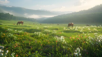 Canvas Print - A clearing covered with greenery and flowers picture