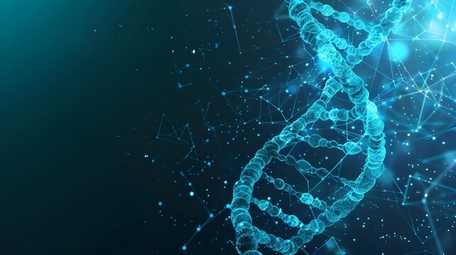 A cyan DNA genome poster with copy space.