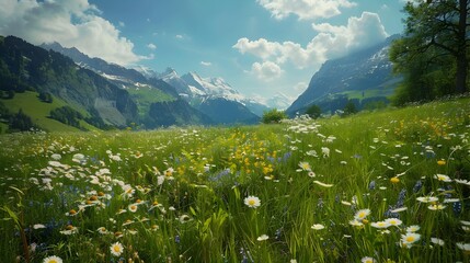 Canvas Print - The expanses of switzerland covered with green meadows