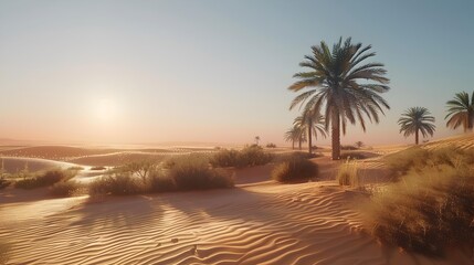 Poster - The boundless desert with golden dunes and sparse