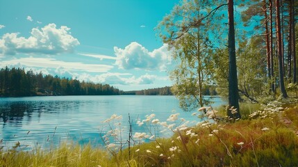 Wall Mural - Travel along a forest trail in finland