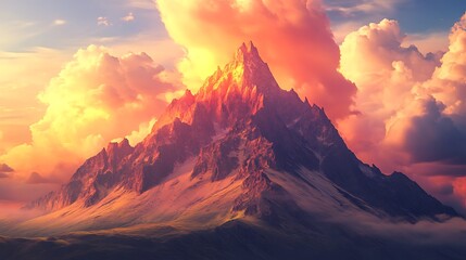 Poster - Majestic Mountain Peak at Sunset with Dramatic Clouds