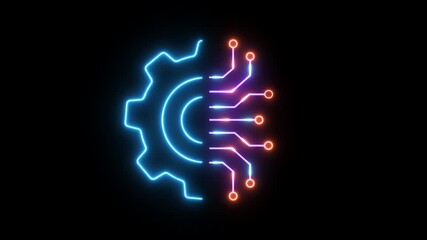 Animated Circuit board and gear glowing line icon with hi-tech digital data connection system, Alpha channel, transparent background. 4K resolution
