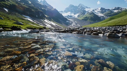 Poster - River a mountain river flowing into crystal clear