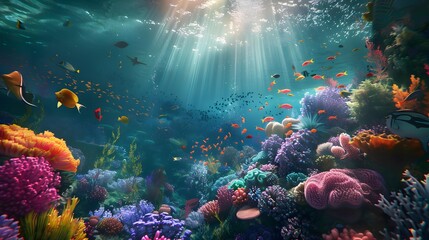 Poster - The reef is colorful underwater with corals