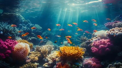 Canvas Print - The reef is colorful underwater with corals