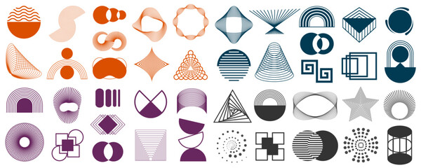 Poster - Geometric shapes set, aesthetic contemporary line art, minimalist geometric shape decoration, elements and forms, trendy modern minimalist style design