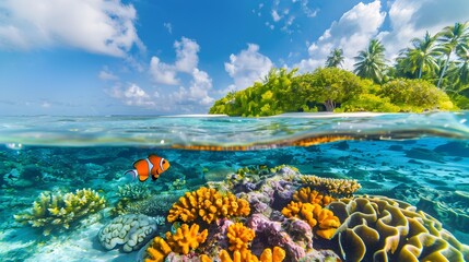 Canvas Print - The gardens of the maldives with their coral