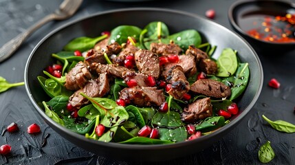 Wall Mural - Warm salads with chicken liver spinach and pomegranate