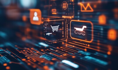 Poster - A computer screen with a shopping cart and a robot