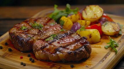 Canvas Print - Steaks served on a wooden board