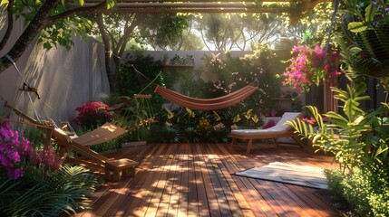 Wall Mural - Terrace spacious area with wooden flooring