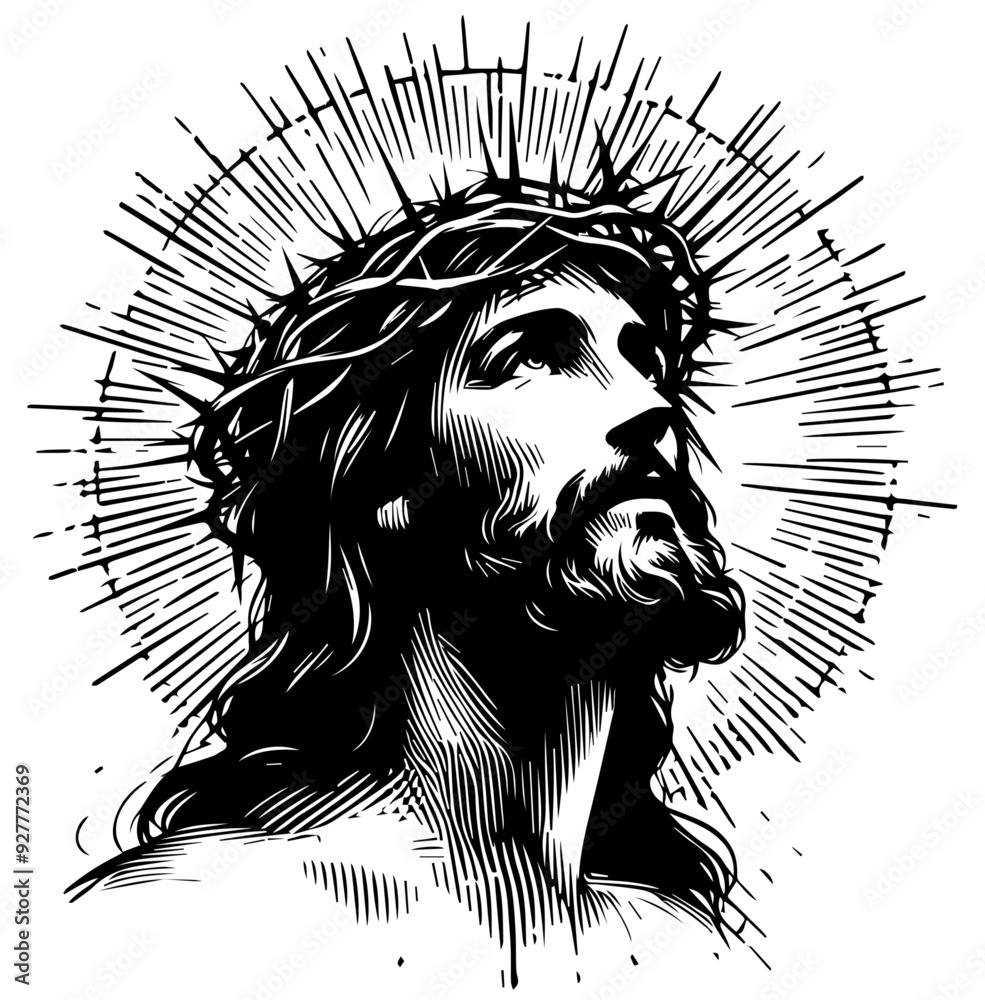 Praca wektorowa bez tantiem: engraving style, laser cutting Jesus ...