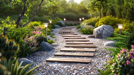 Canvas Print - The path runs through asque modern garden