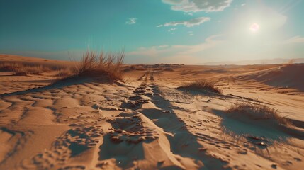 Sticker - A narrow path leading through the dunes formed image