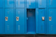 © Thomas - Single open empty blue metal locker along a nondescript hallway in a typical US High School. No identifiable information included and nobody in the hall.