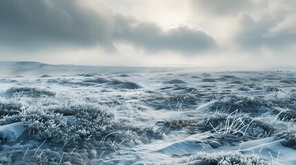 Sticker - Cold tundra with low-growing bushes and mosses covered