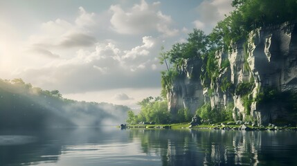 Canvas Print - High cliff with karst formations