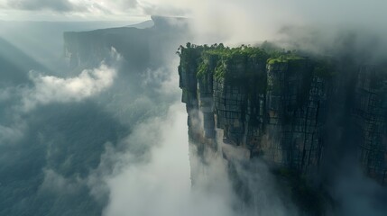 Poster - The high cliff is surrounded by fog