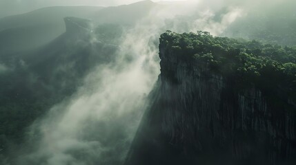 Canvas Print - The high cliff is surrounded by fog