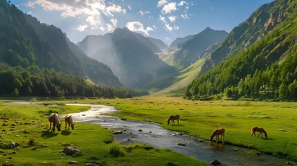 Poster - The glubokoe gorge is surrounded by high mountains