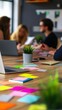 © PondLord - A diverse team of customer success managers brainstorming around a conference table, with colorful sticky notes and laptops