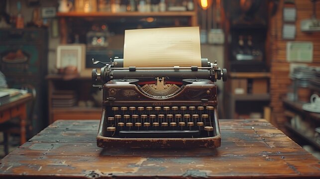 Vintage Typewriter on Wooden Table