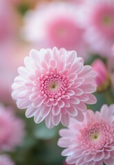 Wall Mural - Soft pink chrysanthemum blooms gently in natural light with blurred background