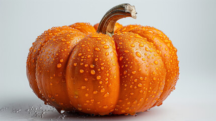 pumpkin with raindrops close up on white background