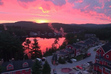 Wall Mural - an image of a serene lakeside sunrise, with soft light painting the sky and calm waters, offering a 