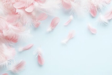 Poster - Floating feathers in mid-air, gently drifting in a tranquil setting, soft colors with plenty of room for text.
