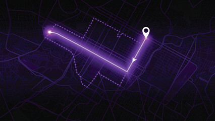 Sticker - neon GPS road map of Santiago with the arrow that moves to the point of destination