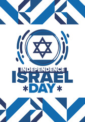 Wall Mural - Israel Independence Day. National holiday, celebrated annual. Israel flag. Star of David, jewish symbol. Patriotic sign and elements. Poster, card, banner and background. Vector illustration