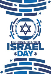 Wall Mural - Israel Independence Day. National holiday, celebrated annual. Israel flag. Star of David, jewish symbol. Patriotic sign and elements. Poster, card, banner and background. Vector illustration